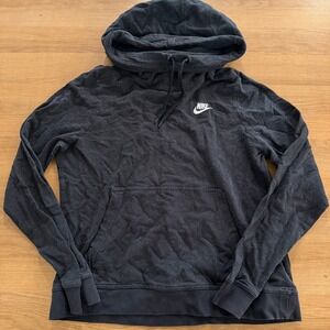 Nike Womens Speckled Fleece Hoodie Black Long Sleeve Pullover Sweatshirt Medium